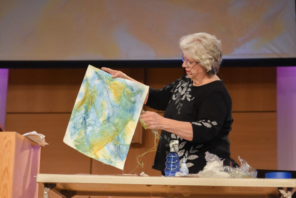 Christian artist Cora Renfro displays works and explains process in chapel